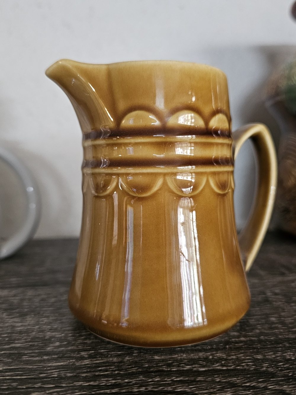 Homer Laughlin Amber Ceramic Pitcher with Banding